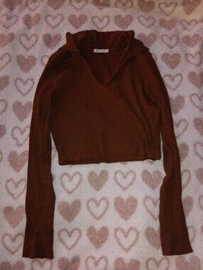 Brown V-Neck Cropped Long Sleeve